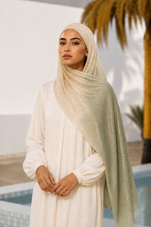 Green and Beige Ombre Organza Hijab