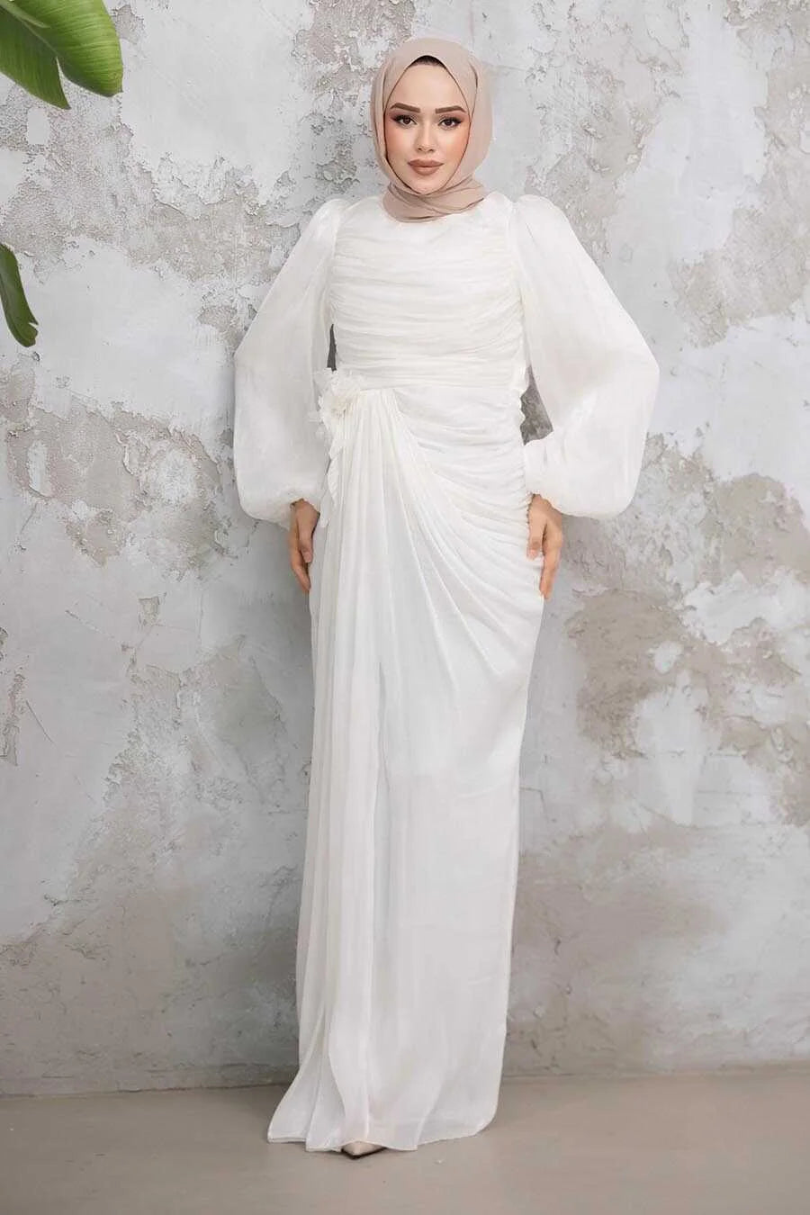 White Organza Side Drape Gown X-Large