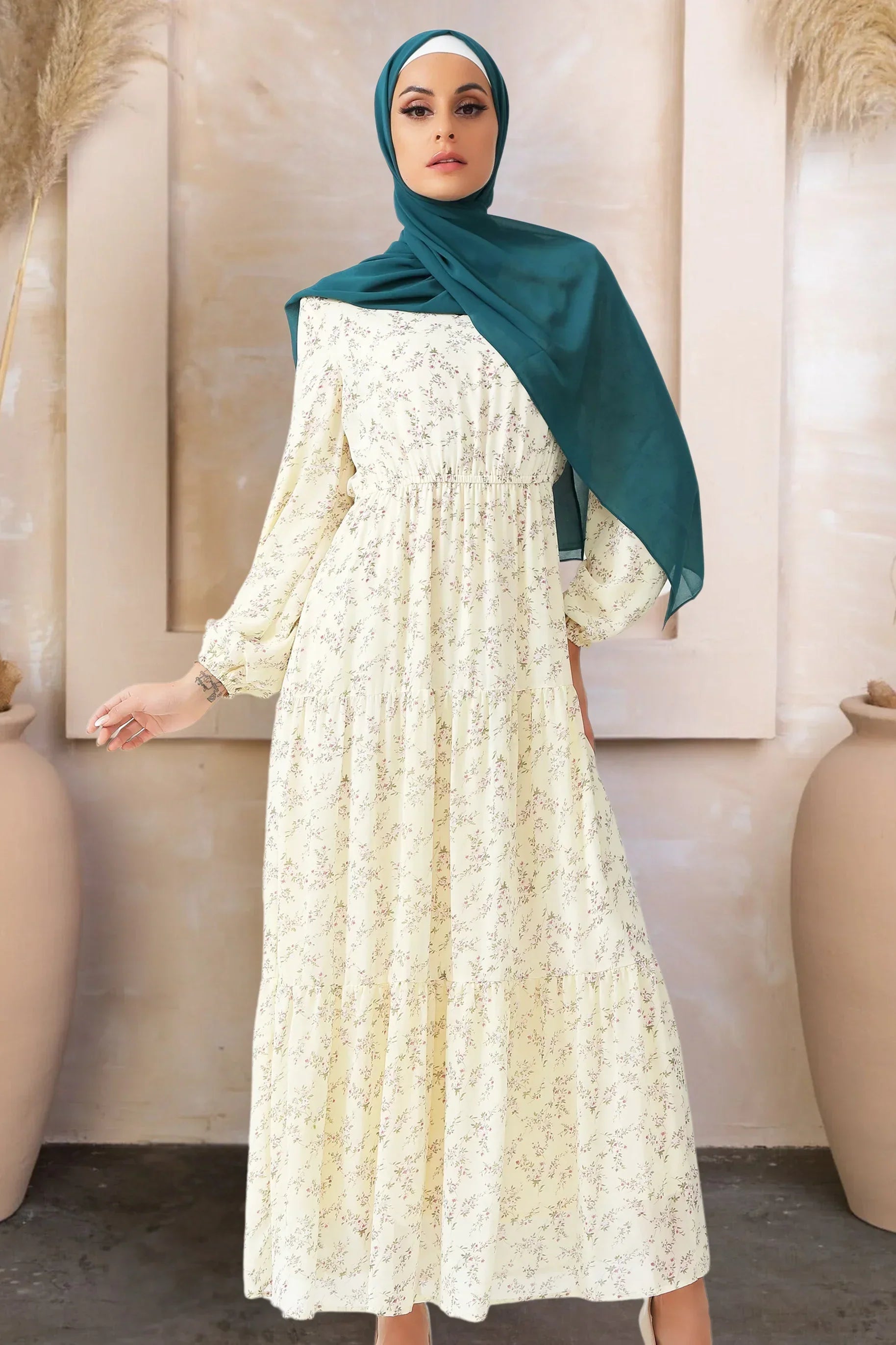 Buttercream Floral Tiered Maxi Dress – Urban Modesty
