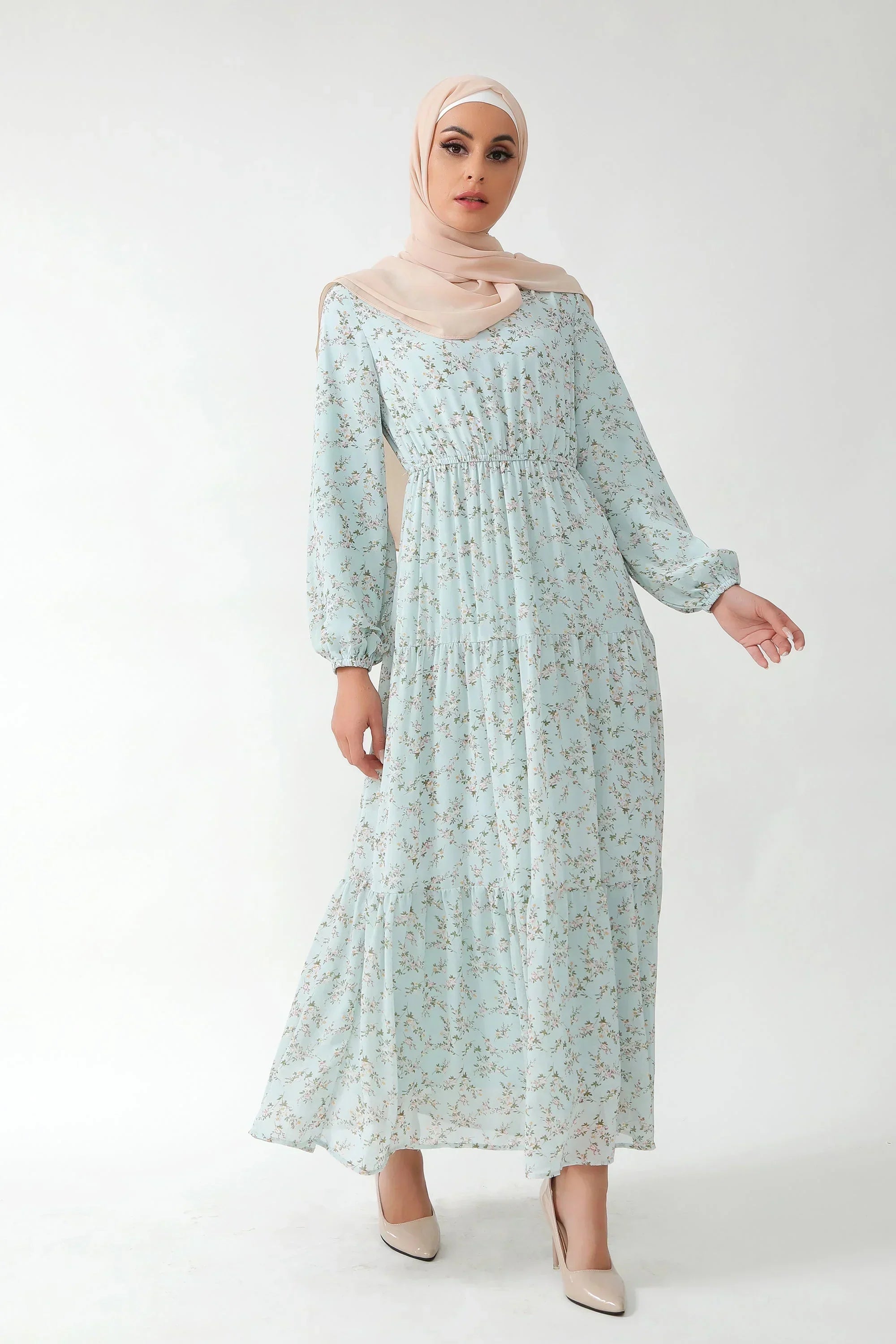 Dreamy Blue Floral Tiered Maxi Dress – Urban Modesty