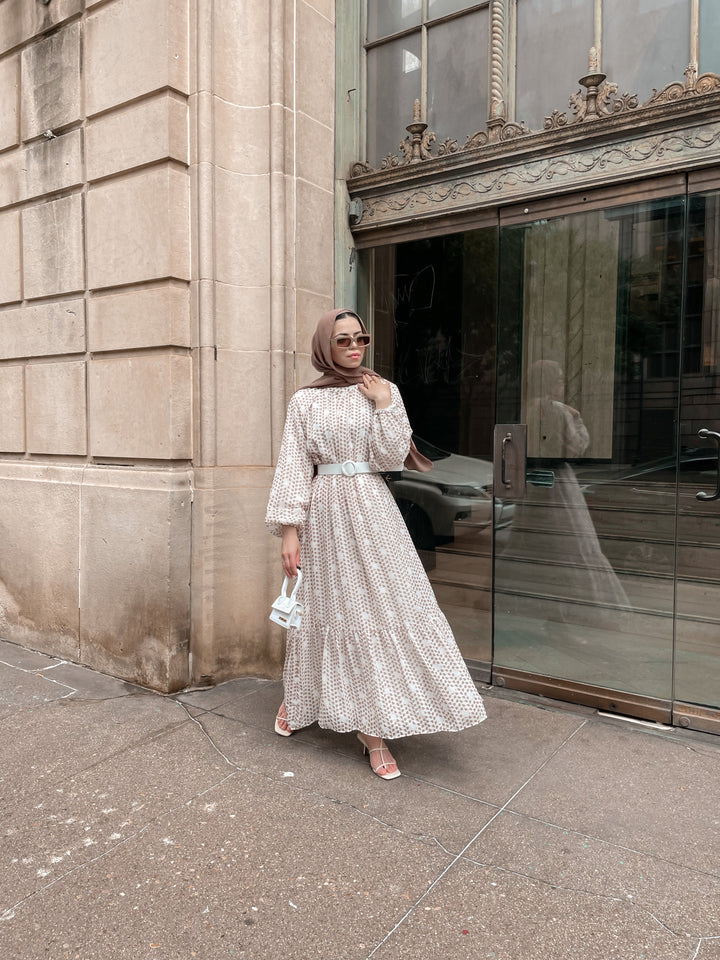 Urban Modesty - Abstract Chiffon Long Sleeve Maxi Dress - Clearance