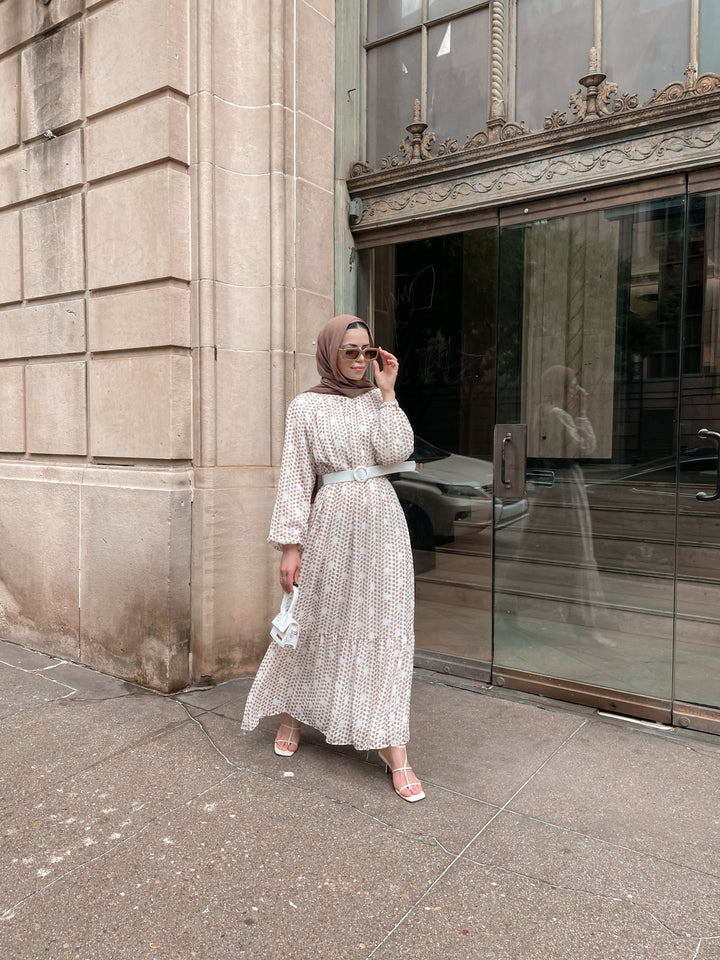 Urban Modesty - Abstract Chiffon Long Sleeve Maxi Dress - Clearance