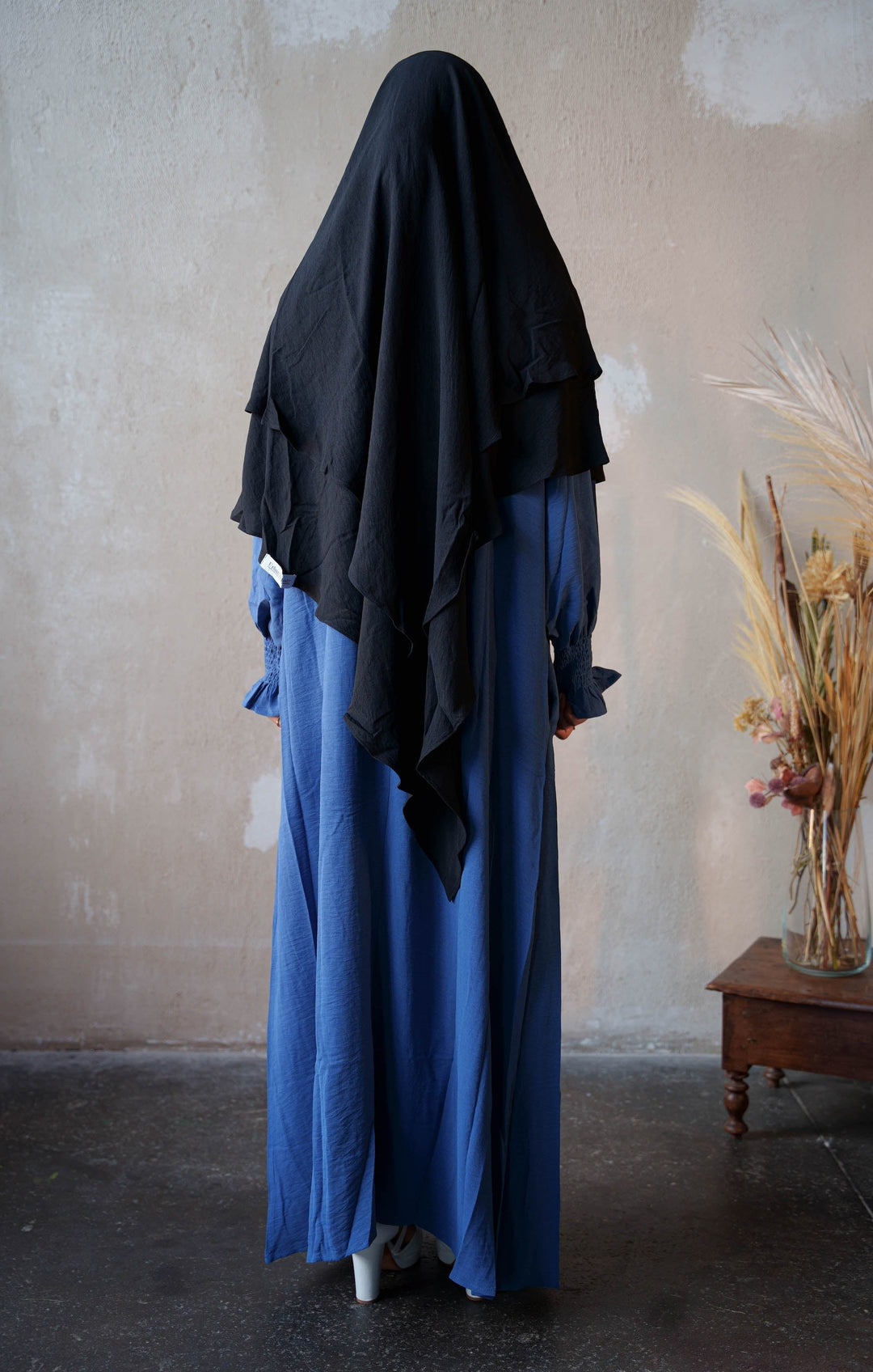 Urban Modesty - Blue Ruched Cuff Bell Sleeves Abaya Maxi Dress