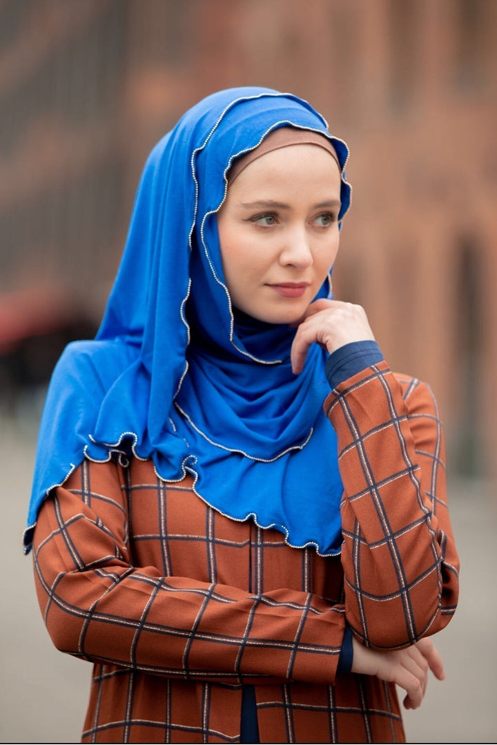 Urban Modesty - Electric Blue Jersey Solid With Beaded Trim Hijab