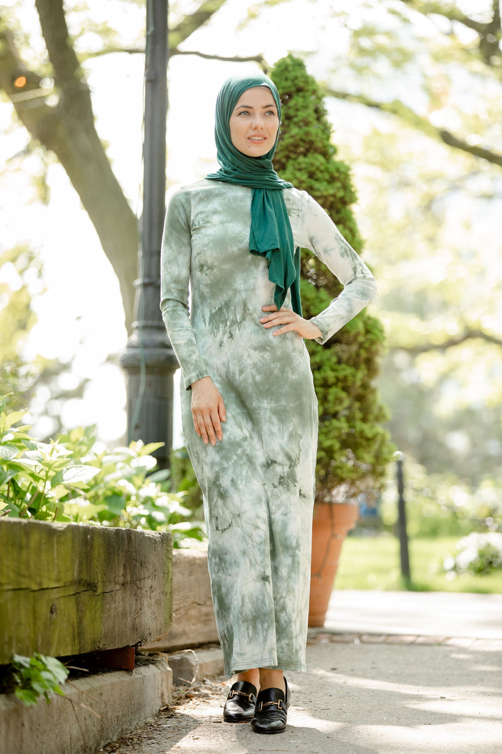 Urban Modesty - Green Tye Dye Ribbed Maxi Dress