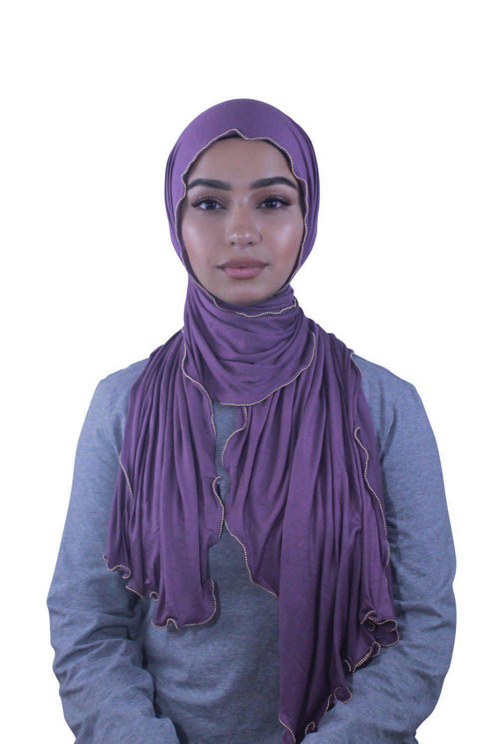 Urban Modesty - Mauve Jersey Solid With Beaded Trim Hijab