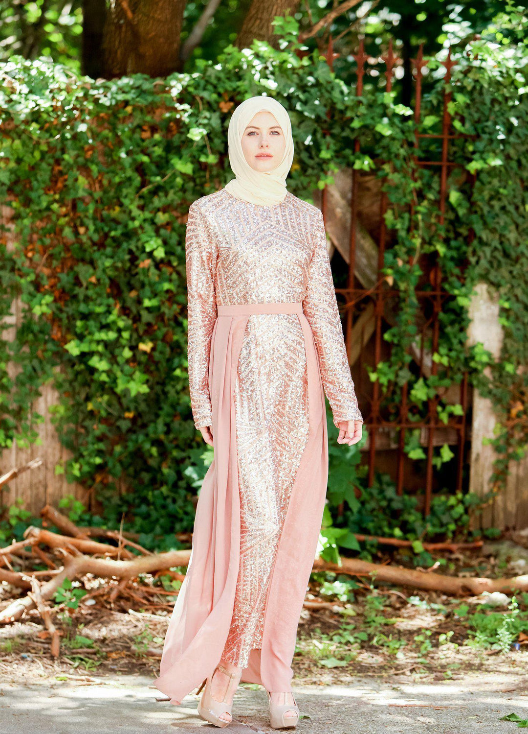 Urban Modesty - Rose Gold Chevron Sequin Gown