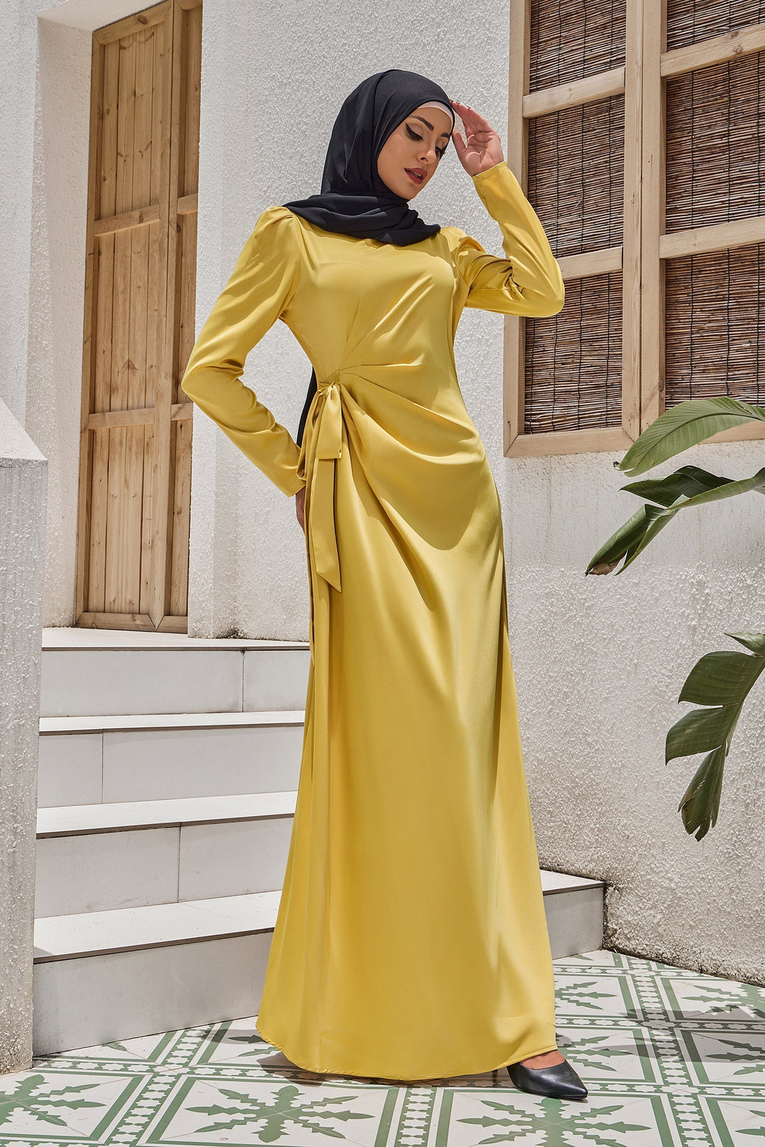 Urban Modesty - Satin Faux Wrap Side Tie Maxi Dress (More Colors Available)