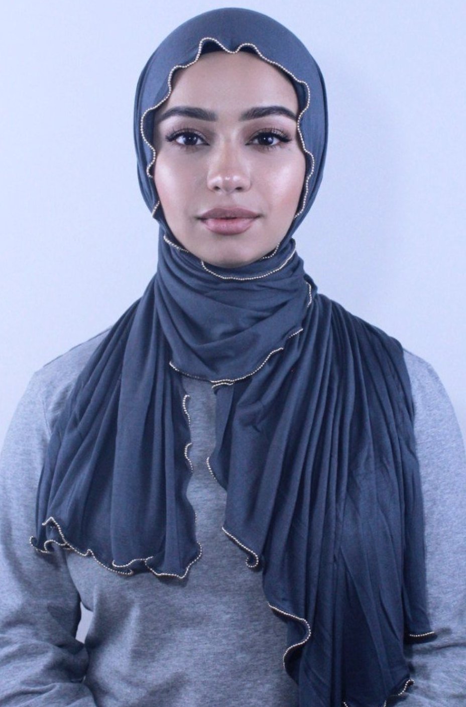 Urban Modesty - Slate Jersey Solid With Beaded Trim Hijab