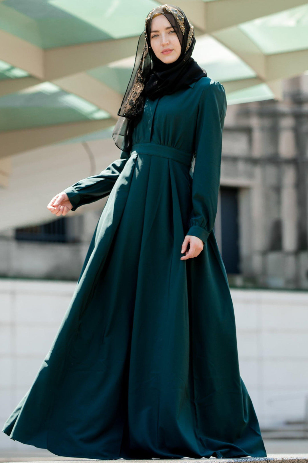 Urban Modesty - Teal Lattice Abaya Maxi Dress