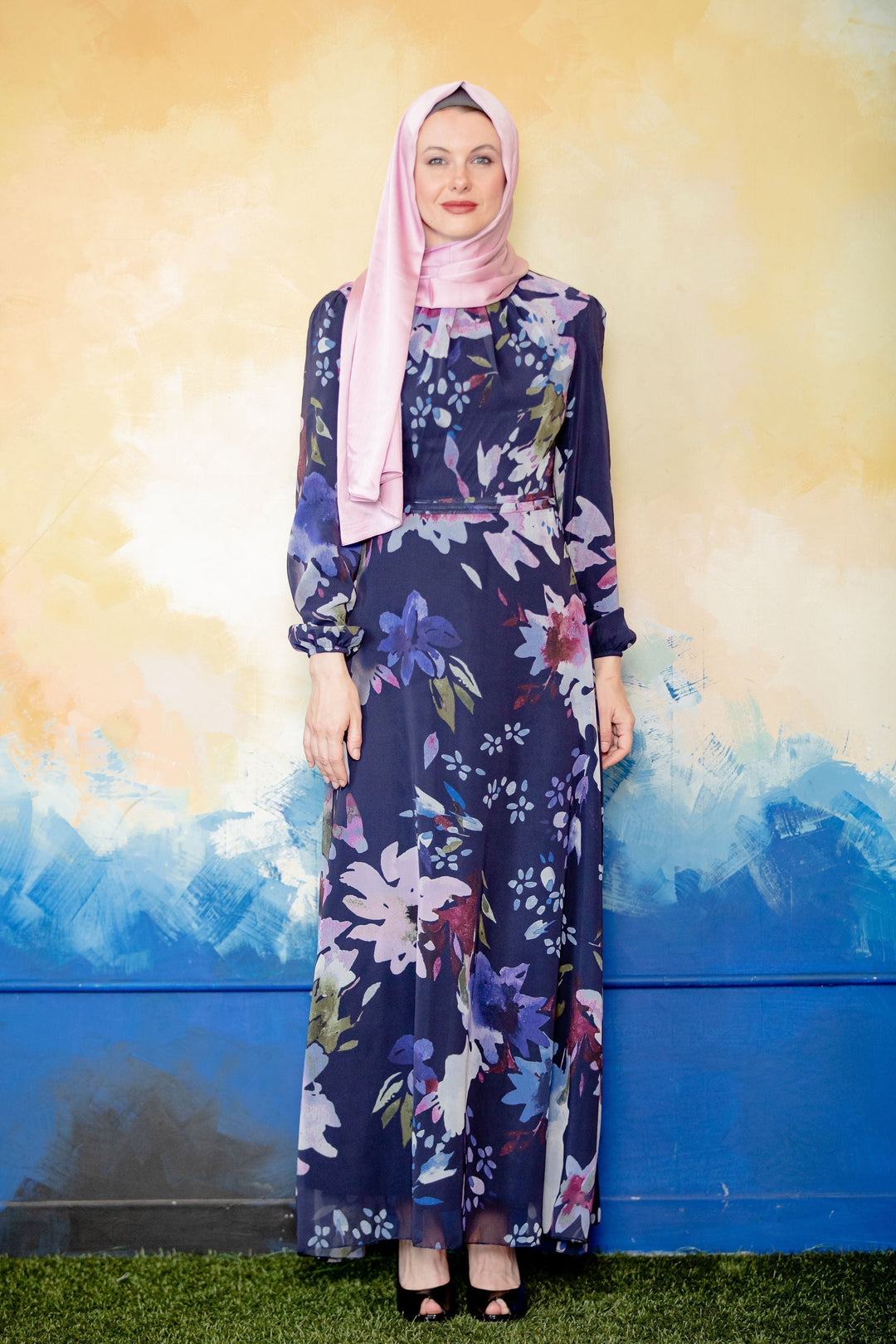 Urban Modesty - Violet Floral Chiffon Maxi Dress-CLEARANCE