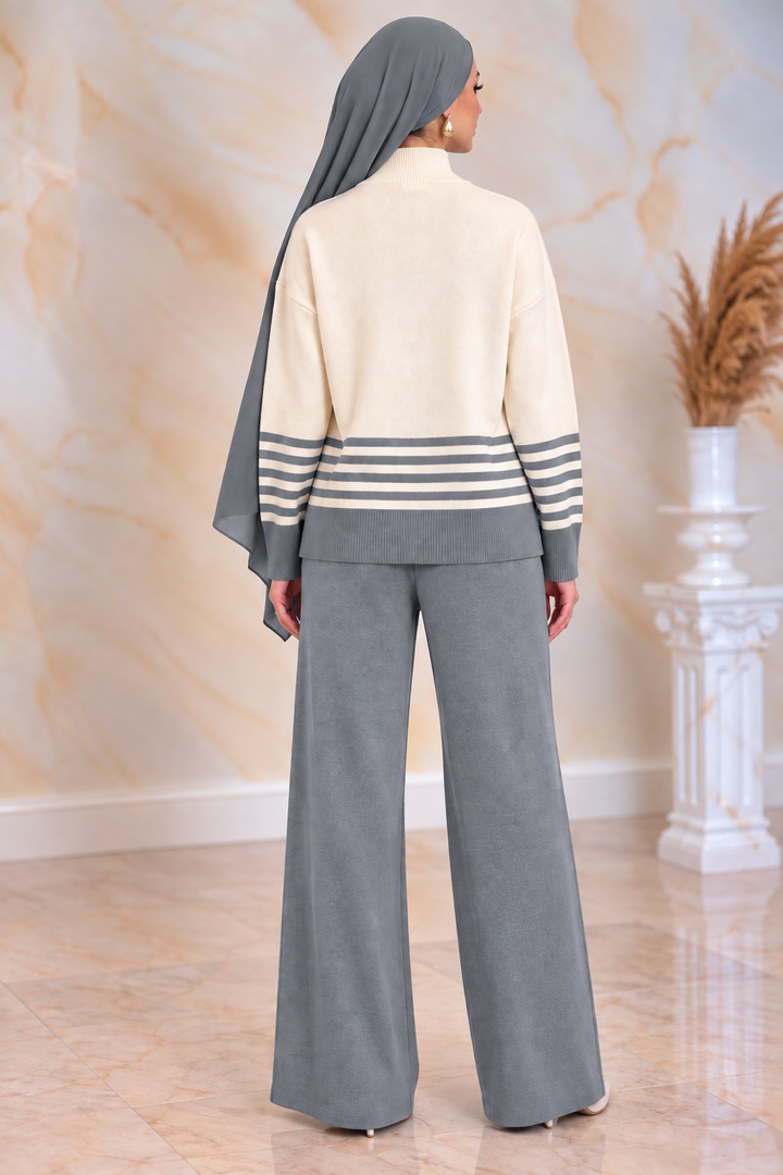 Cream and Grey Knit and Pant Set