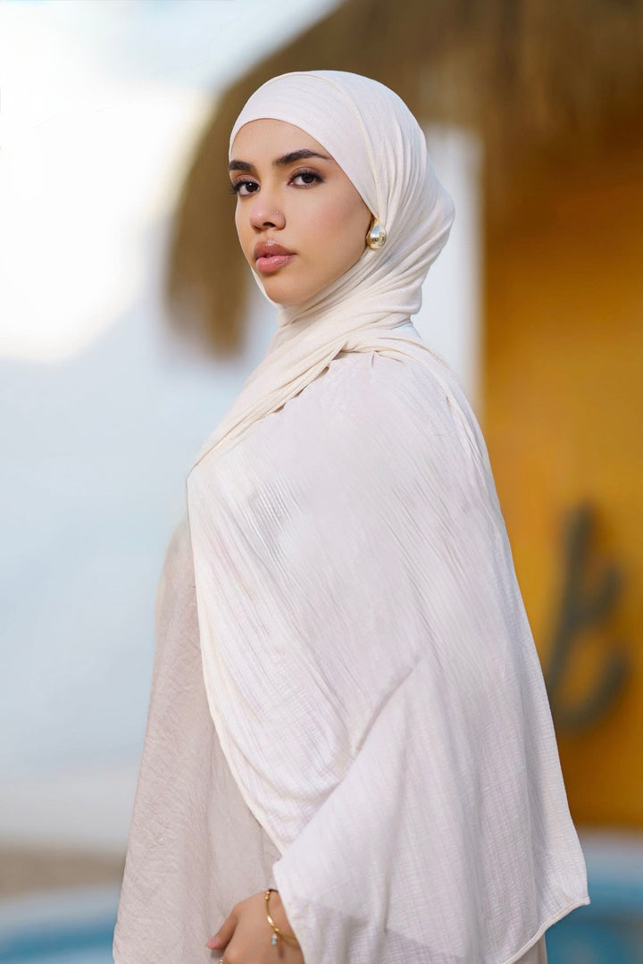 Cream Ribbed Jersey Hijab with Undercap