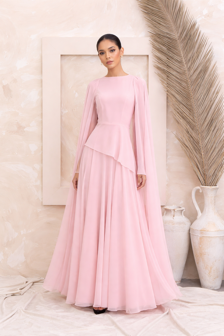 Cape Long Sleeve Maxi Dress