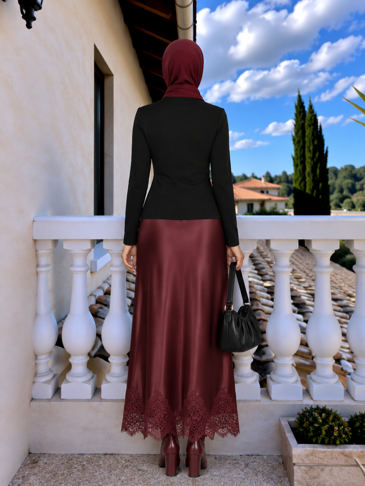 Satin and LaceTrim Maxi Skirt