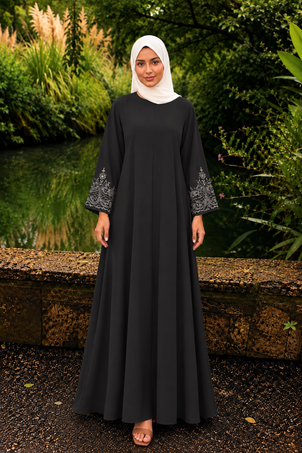 Black Embroidered Sleeve Abaya