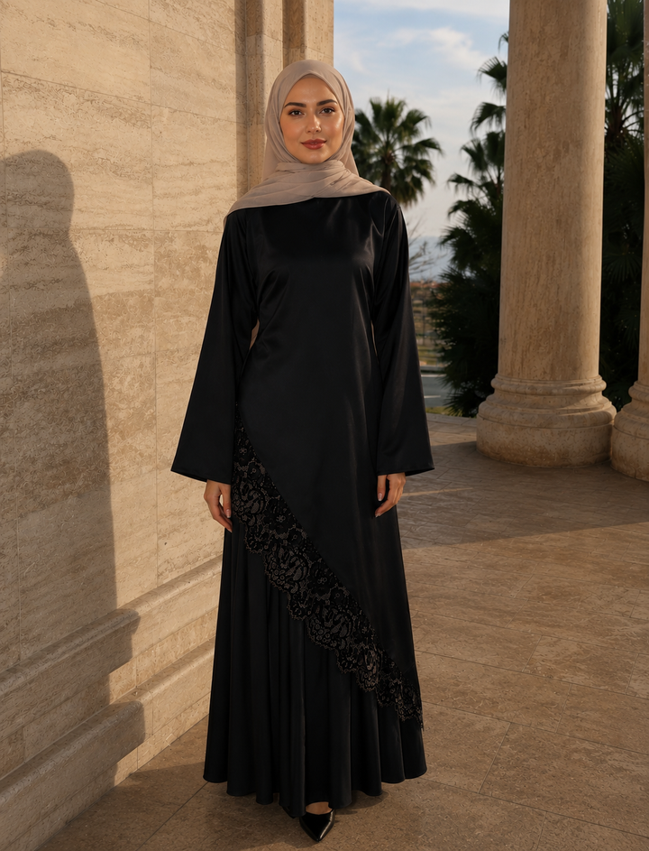Asymmetrical Satin and Lace Skirt Set