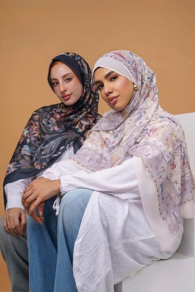 Gray Printed Chiffon Hijab