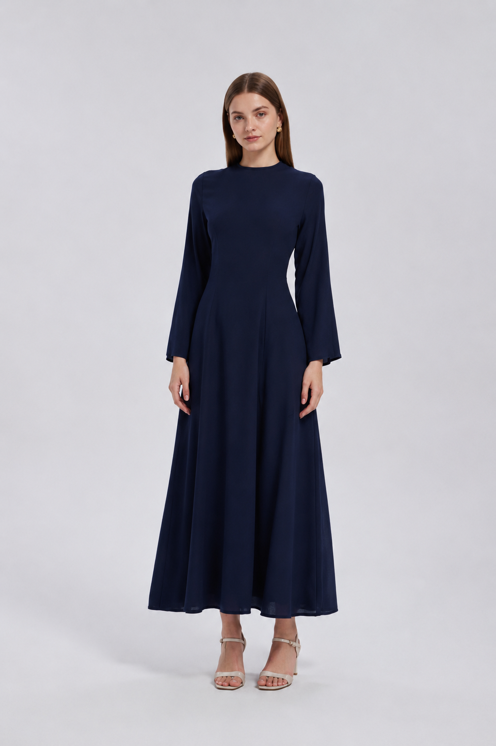 Navy Linen Lace Up Maxi Dress