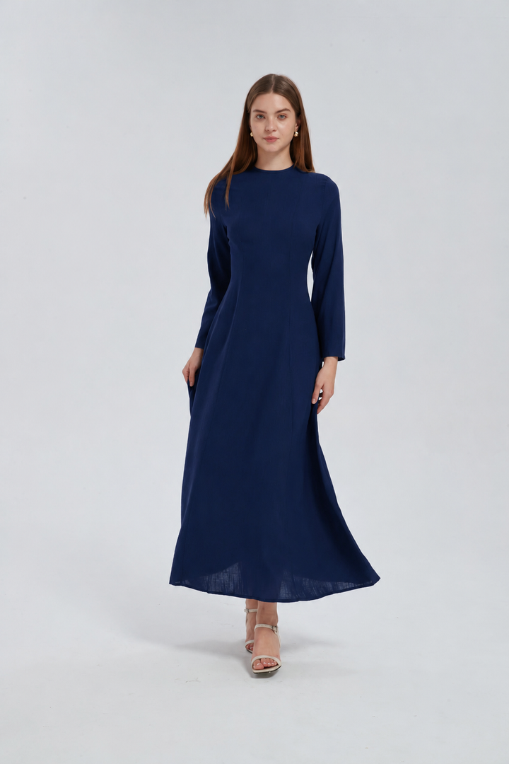 Navy Linen Lace Up Maxi Dress