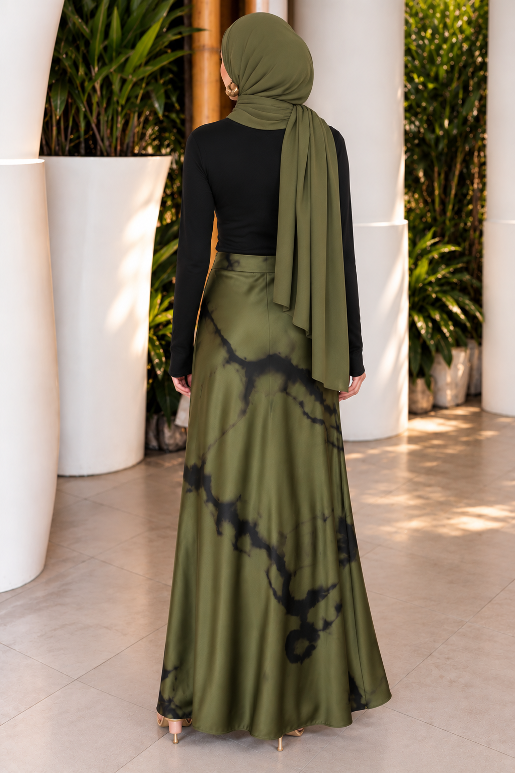 Olive Mesh Maxi Skirt