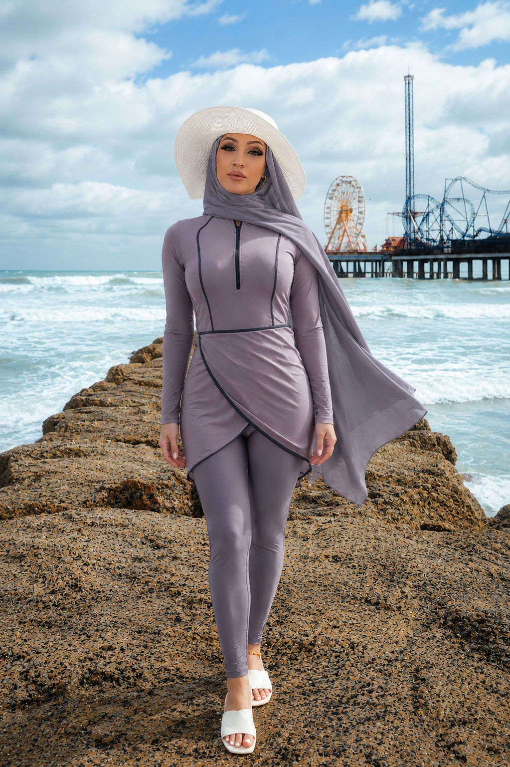 Lilac 3 Piece Modest Swimsuit