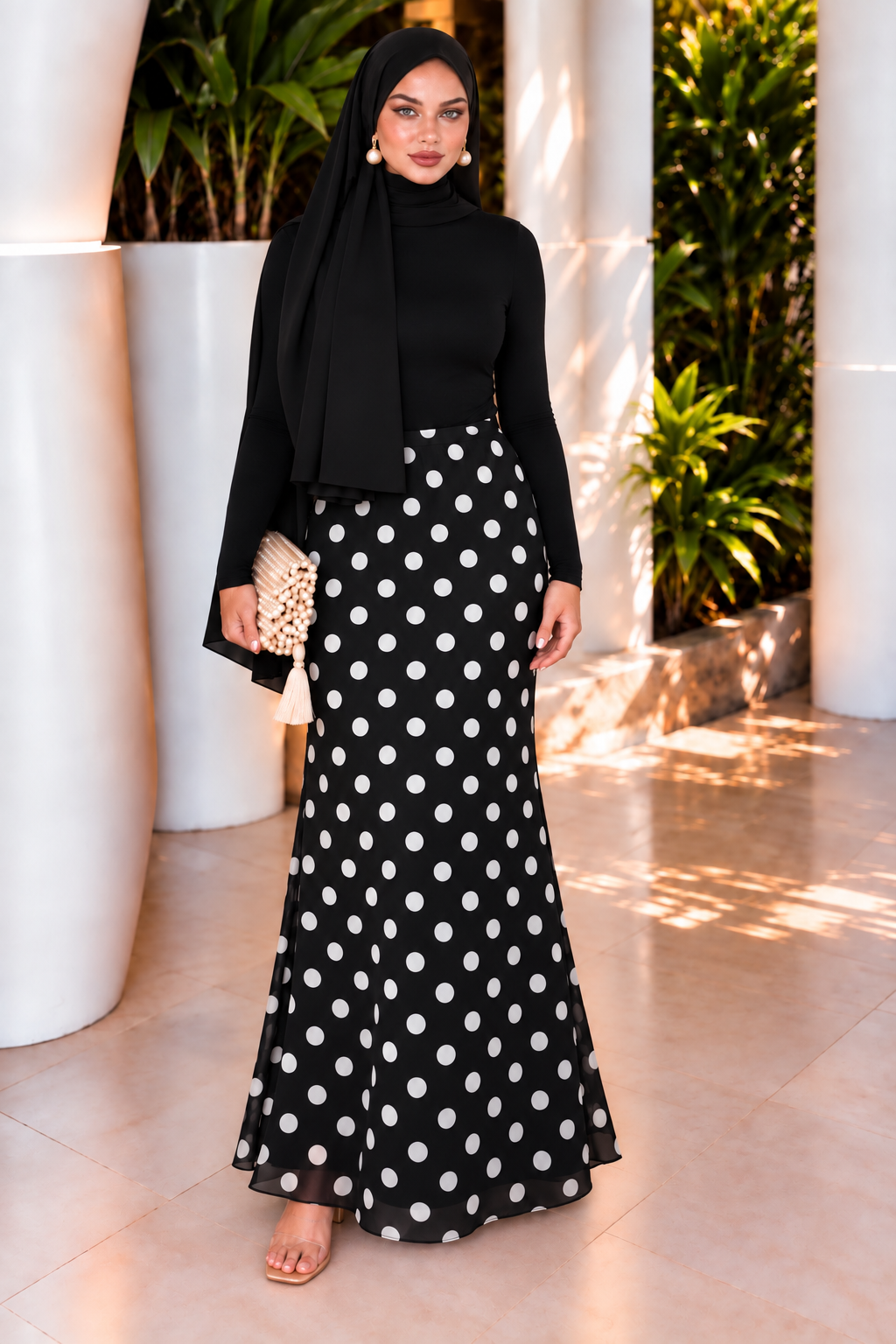 Polka Dots Mesh Maxi Skirt
