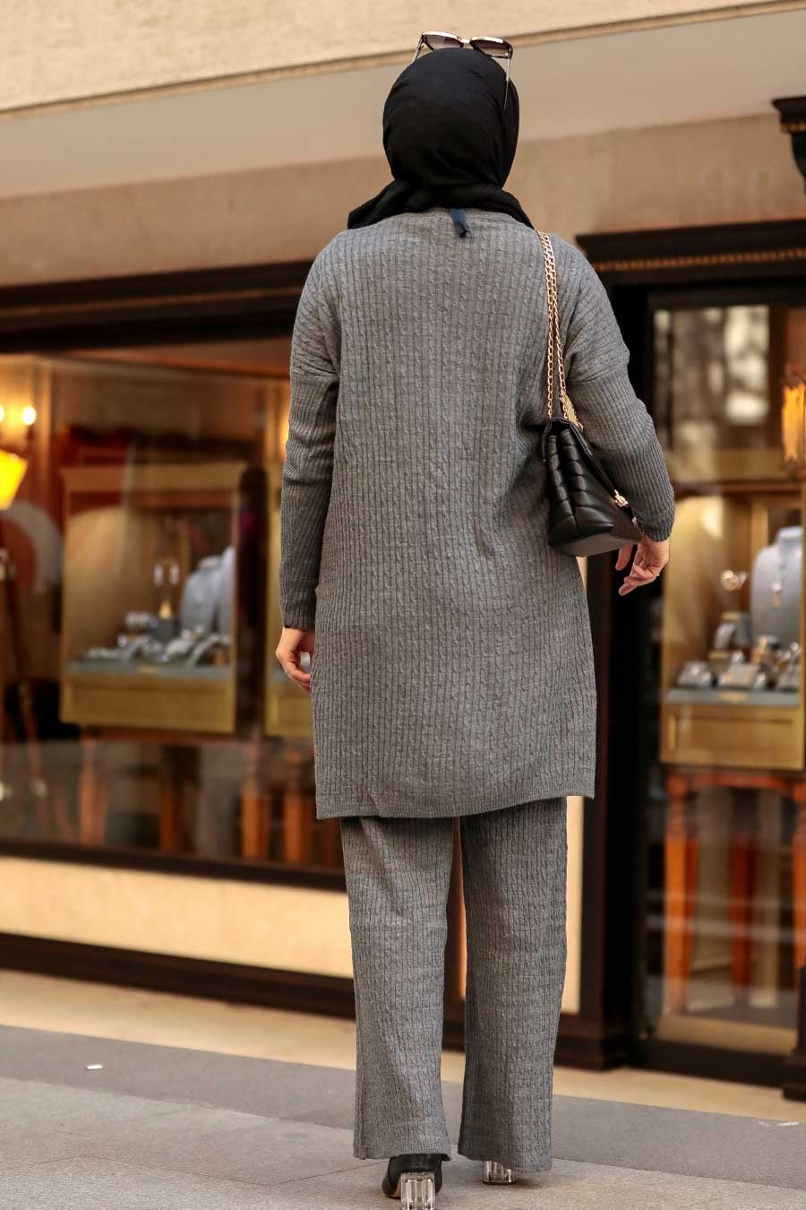 Gray Braided Sweater and Pants Set - Urban Modesty