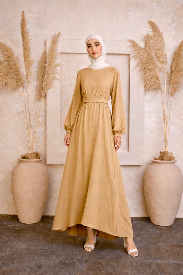 Khaki Belt Sheath Abaya Maxi Dress
