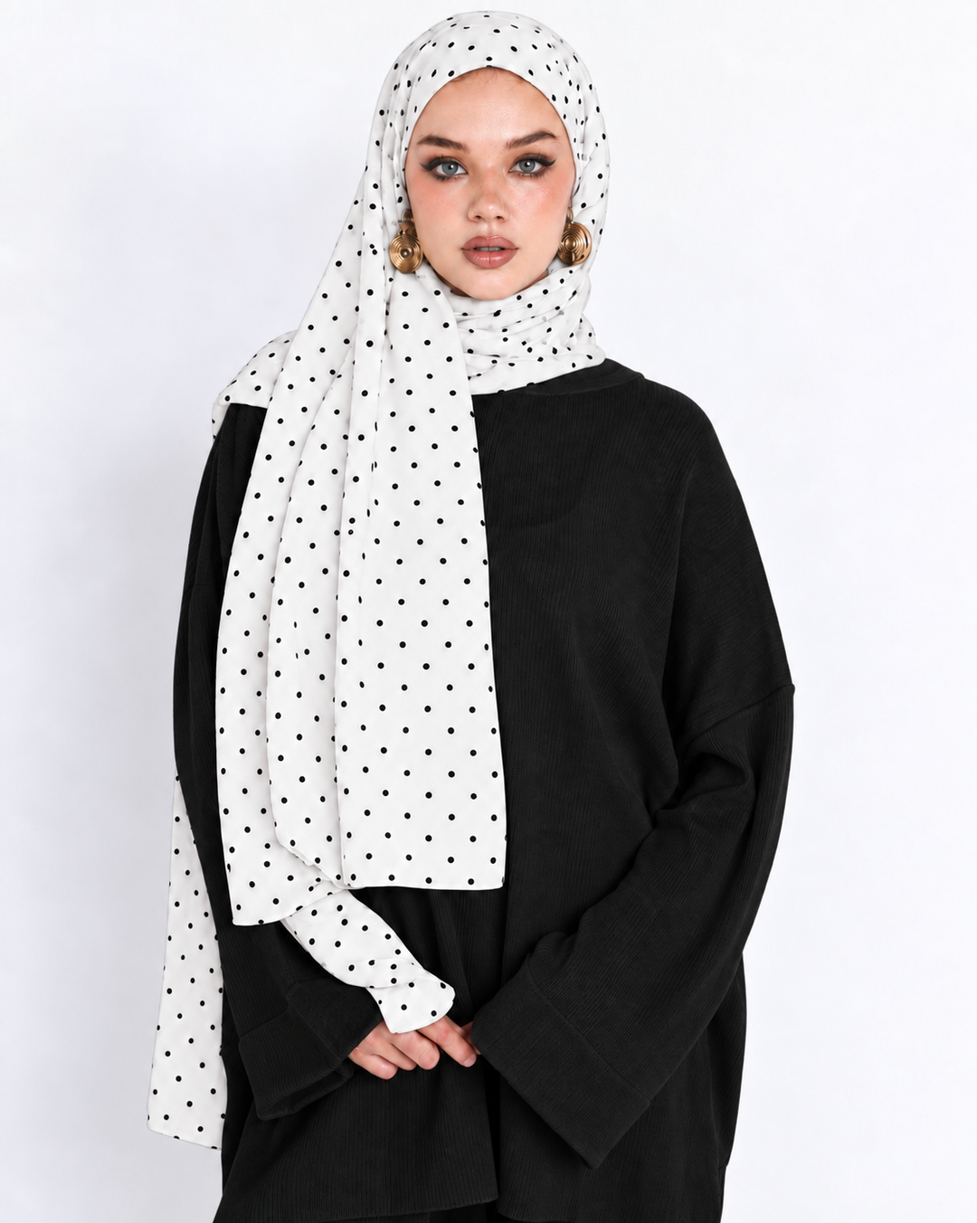 White Polka Dots Modal Hijab