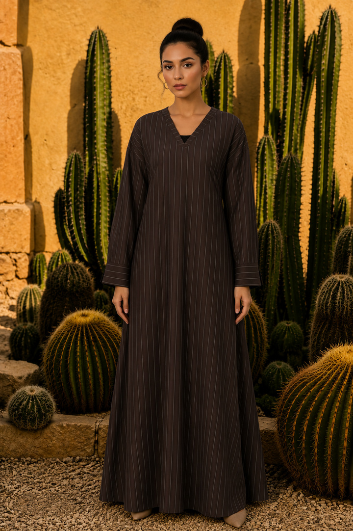 Brown Pinstripe Abaya