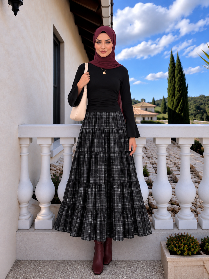 Plaid Tiered Maxi Skirt