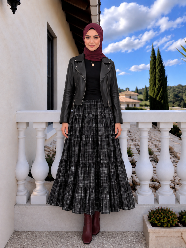 Plaid Tiered Maxi Skirt