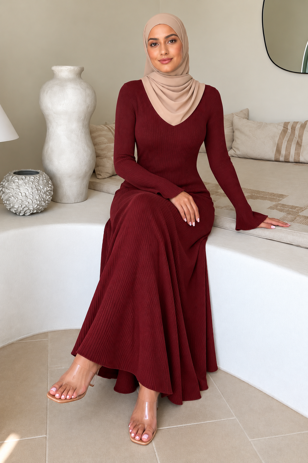 Maroon Buttoned Sweater Dress
