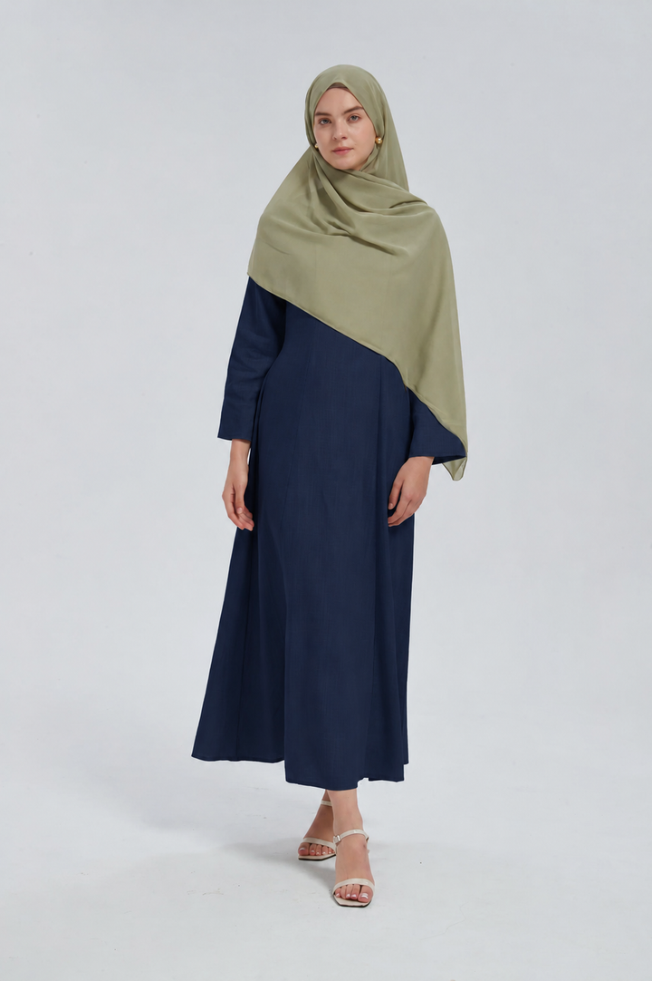 Navy Linen Lace Up Maxi Dress