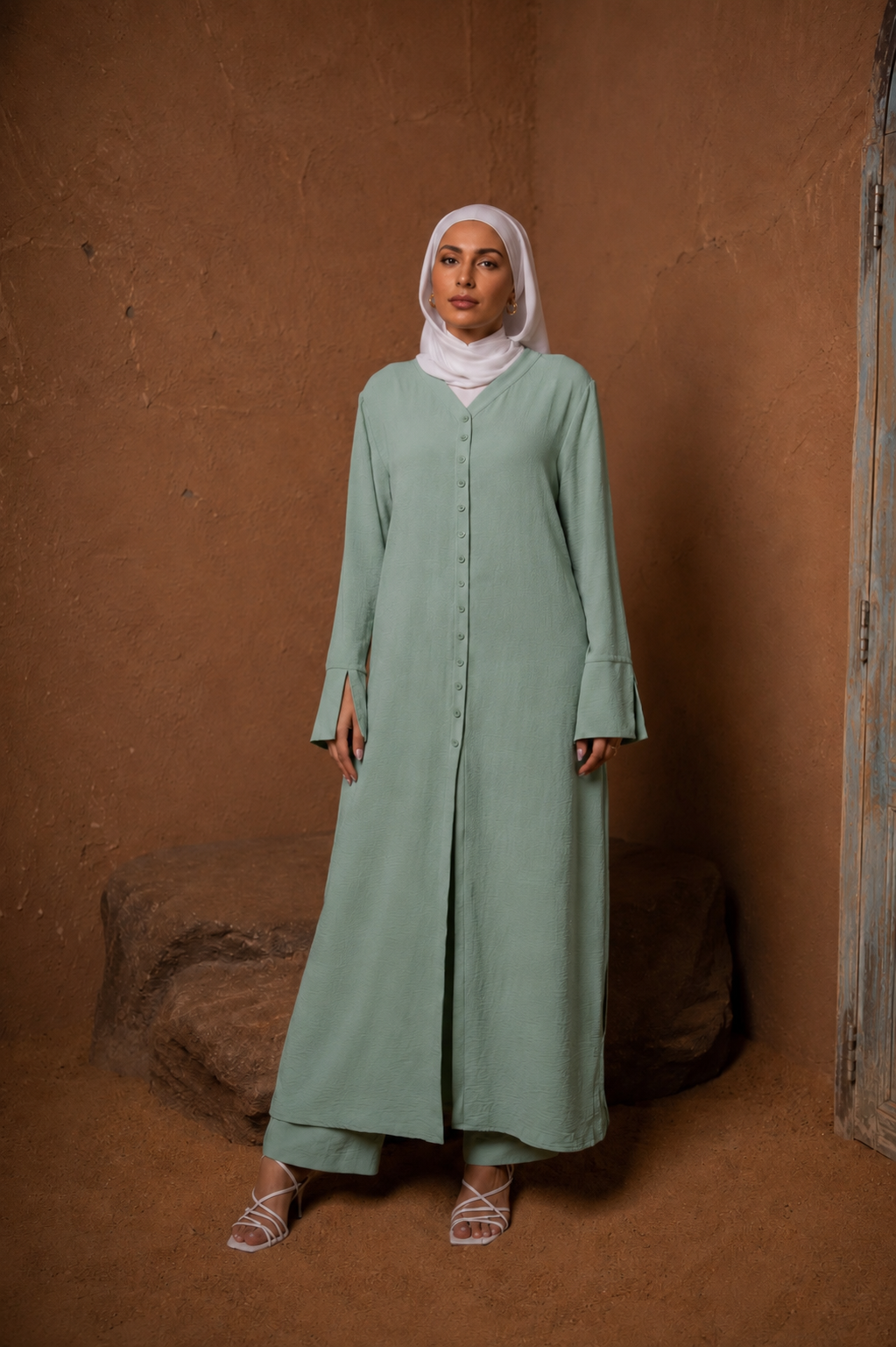 Mint Longline Abaya & Pants Set