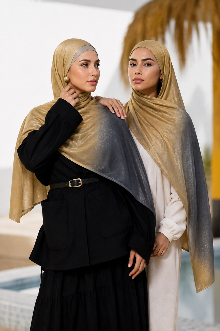 Golden Black Ombre Organza Hijab