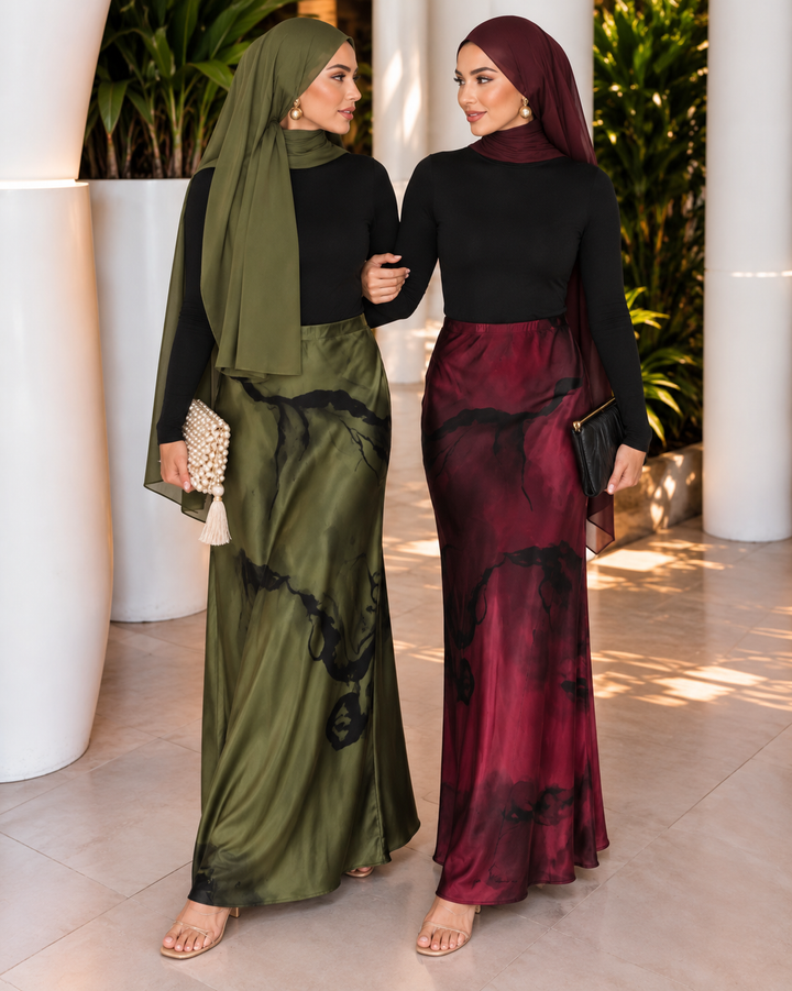 Olive Mesh Maxi Skirt