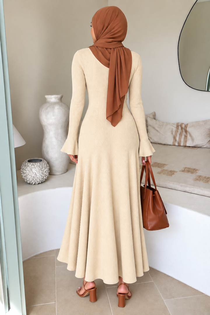 Cream Buttoned Sweater Dress