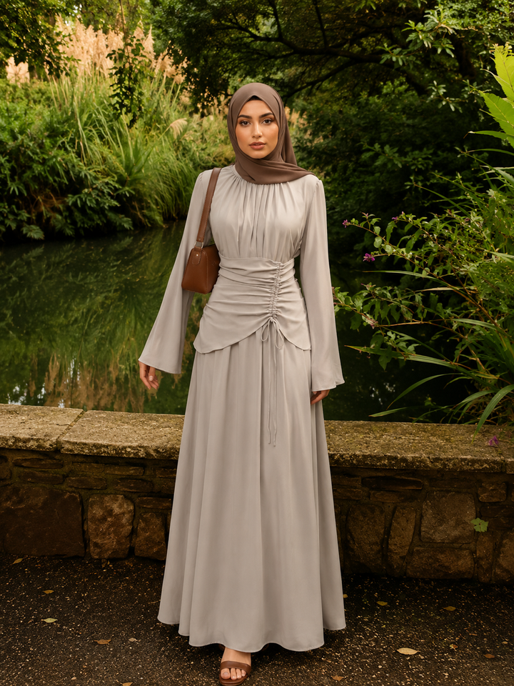 Beige Linen Lace Up Maxi Dress