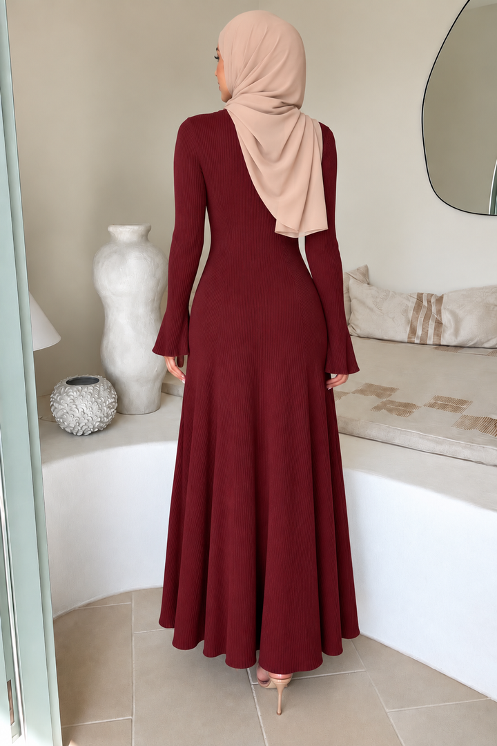 Maroon Buttoned Sweater Dress