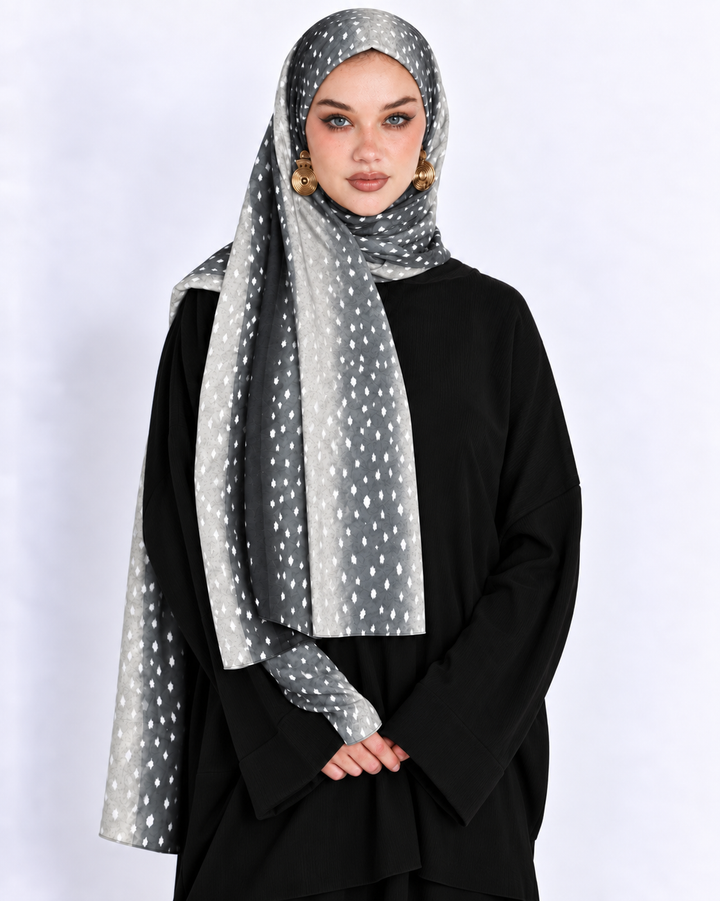 Black Deer Print Modal Hijab
