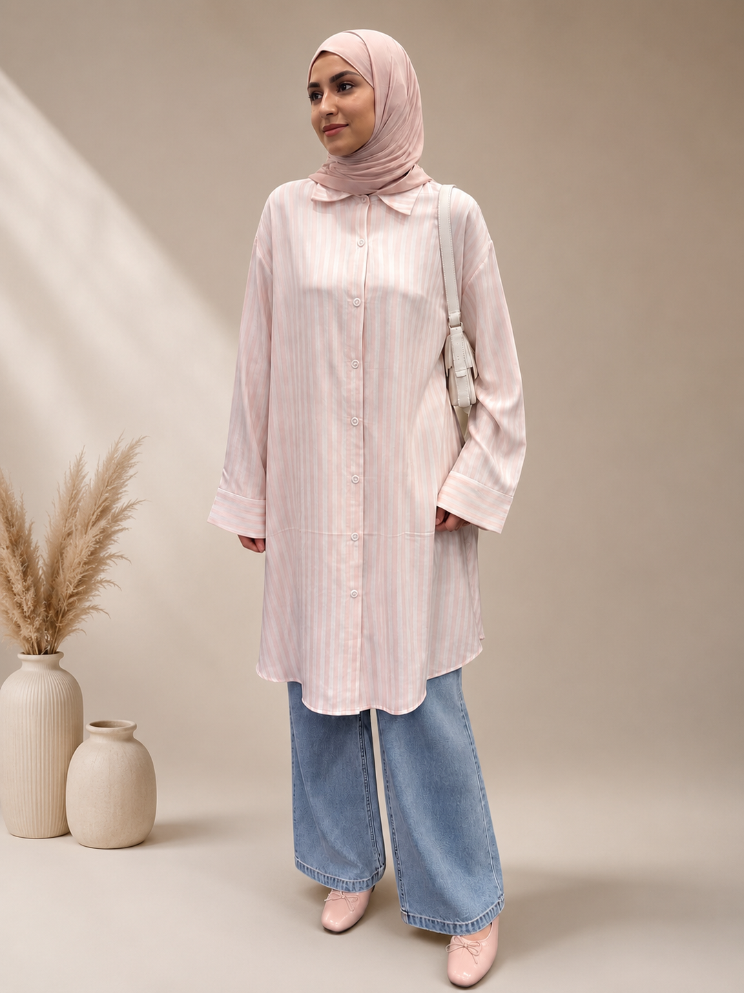 Pink Striped Button Down Tunic