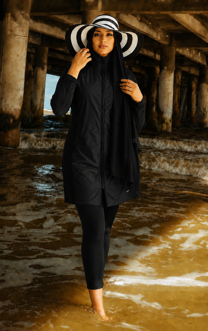 Black Zipper Modest Swimsuit