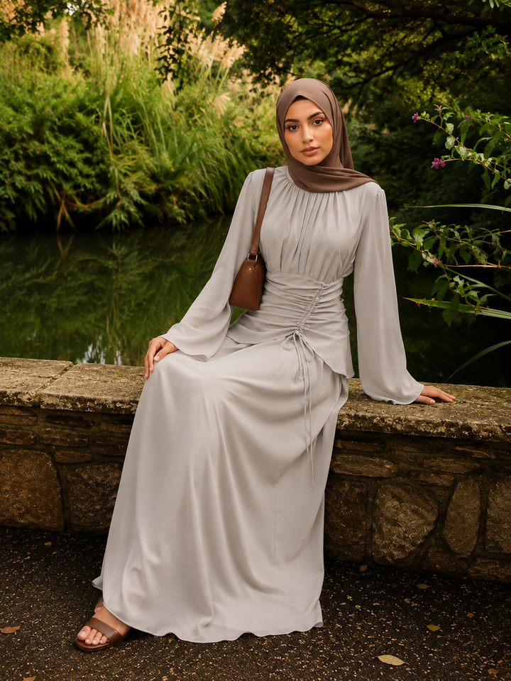 Beige Linen Lace Up Maxi Dress
