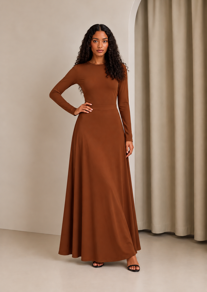 Brown Ribbed Skirt Set