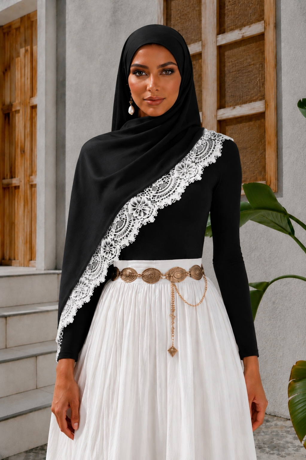 Black Lace Trim Modal Hijab