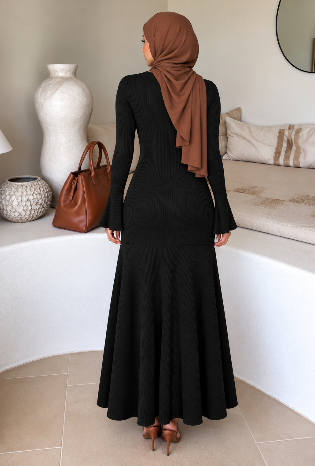 Black Flutter Sleeve Sweater Dress