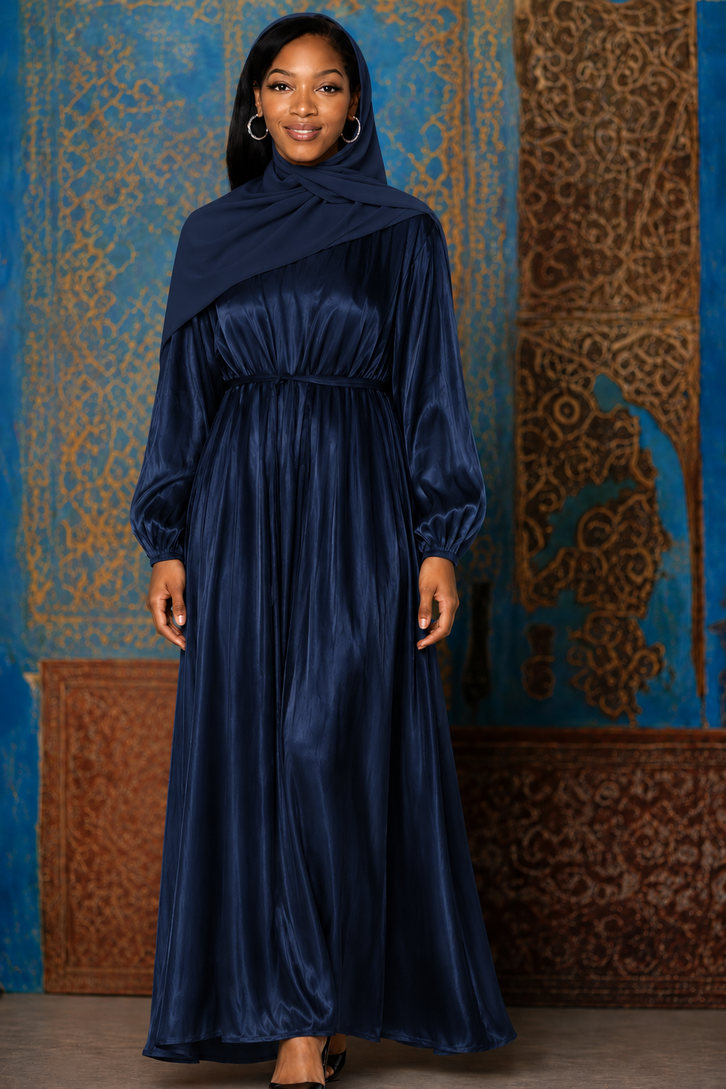 Blue Organza Open Abaya