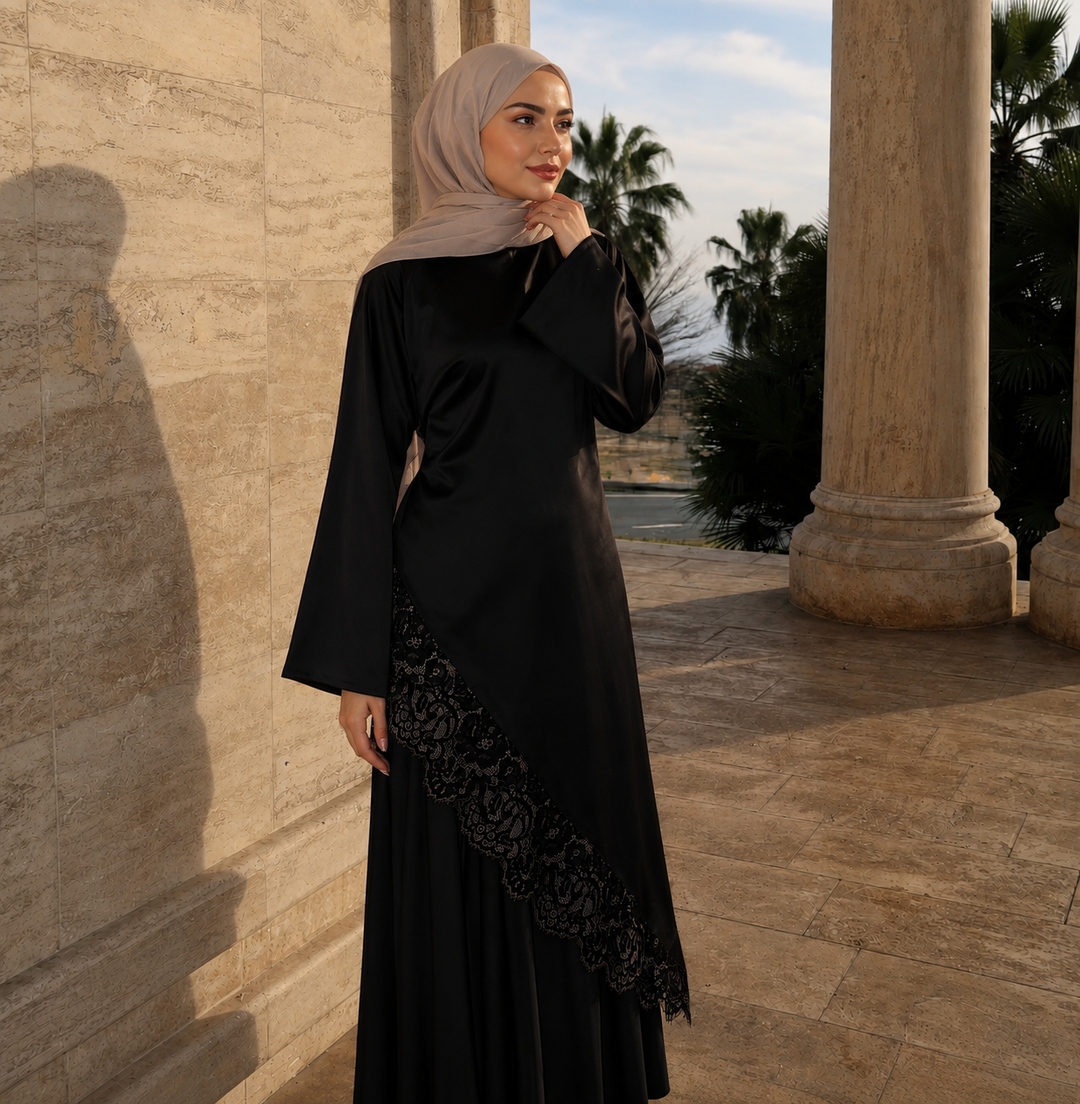 Asymmetrical Satin and Lace Skirt Set
